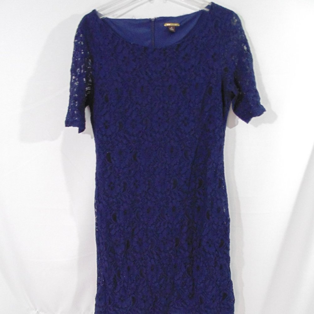 Dana Buchman Navy Blue Lace cocktail Dress Size L - Picture 1 of 4